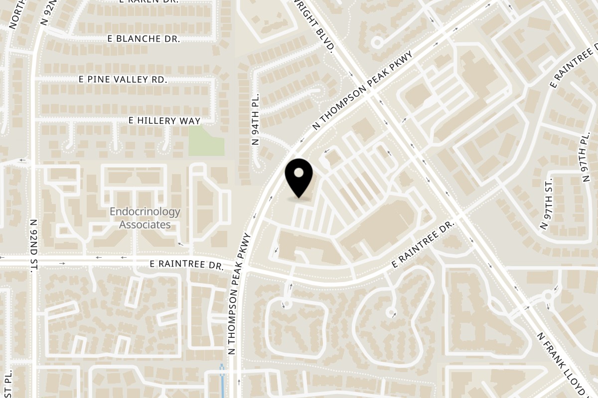 Map showing the location of Mochilero Kitchen Scottsdale on 14850 N Frank Lloyd Wright Blvd #117 in Scottsdale
